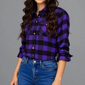 RIDERACT® Purple and Black Women Summer XL Shirt New Cotton Soft Shirt 210GSM